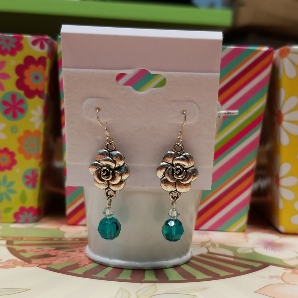 SALE! Sterling Silver Wire Rose Earrings.